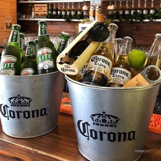 Оцинкованное бытовое уличное ведро 5 л, четырехцветное ведро для льда с напечатанным логотипом, барное ведро для льда KVT Corona из нержавеющей стали