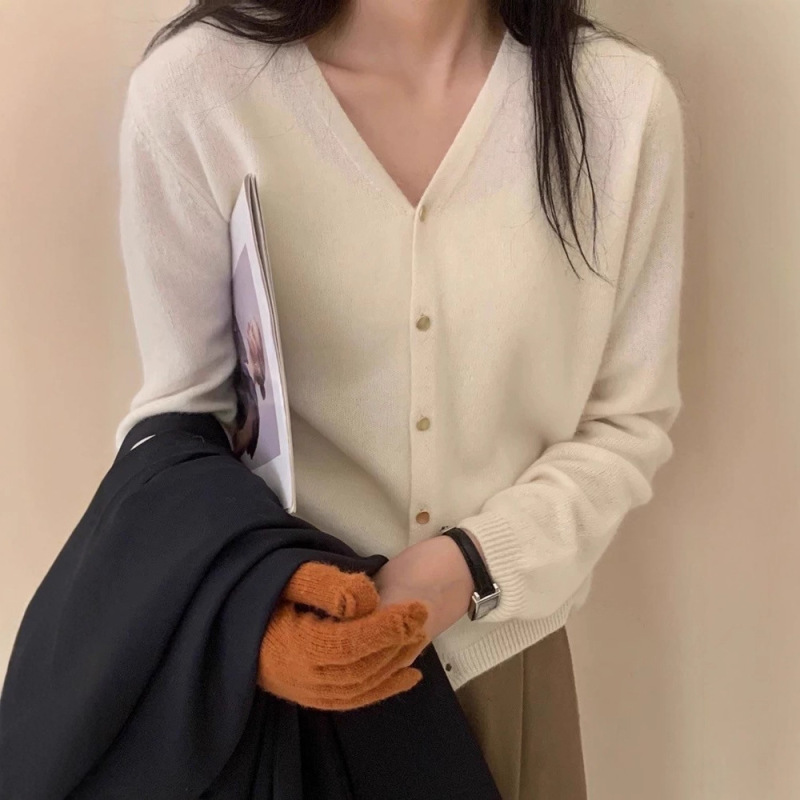 P0751简约小扣子糖果色毛衣开衫长58-仅供货经销商不退换|undefined