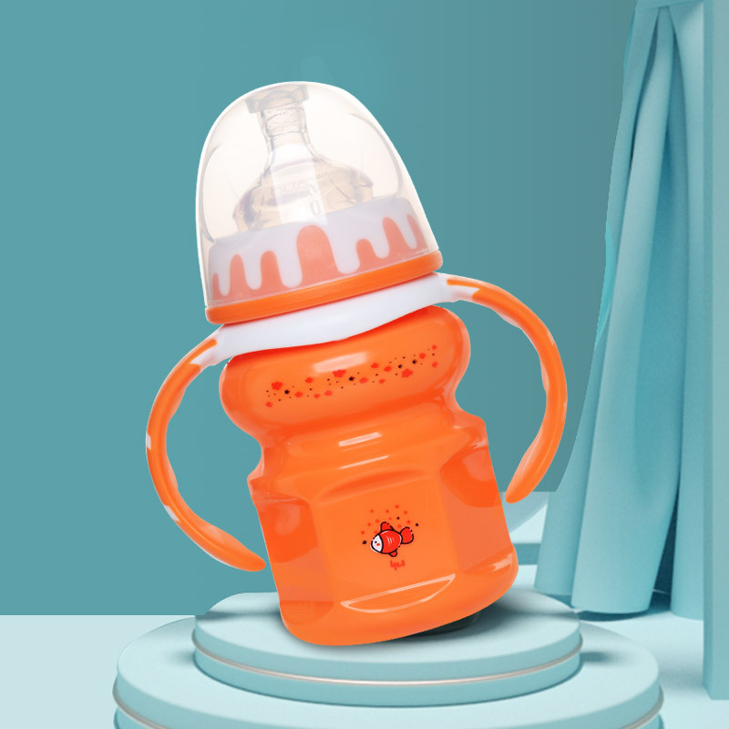 婴儿pp奶瓶防摔塑料宝宝宽口径奶壶带吸管手柄贴牌定制生产厂家