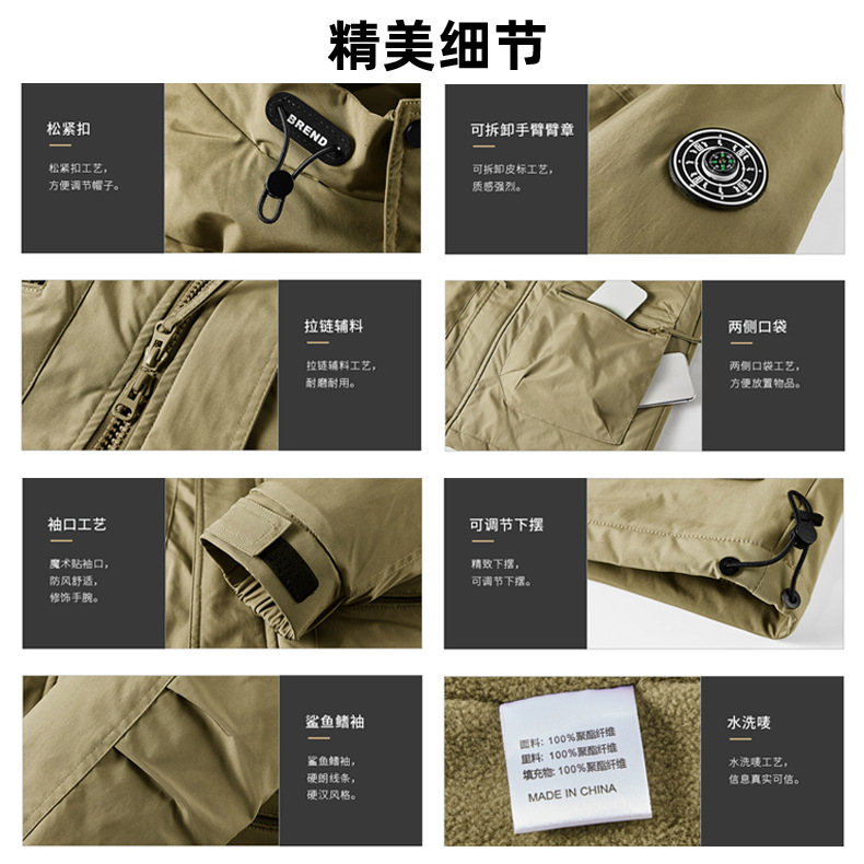 批发加绒夹克男女同款秋冬新款时尚连帽工装外套潮牌百搭休闲棉衣|undefined