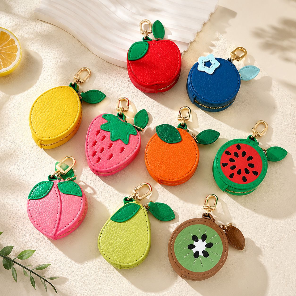 Fruit coin purse keychain leather bag ins cute coin storage bag fresh gift pendant wallet