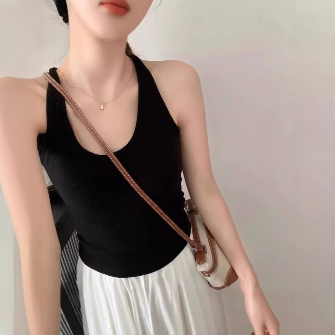 Verano nuevo colgante chaleco con cojín de pecho integrado delgado universal delgado cuello U hermosa camisa de espalda mujer