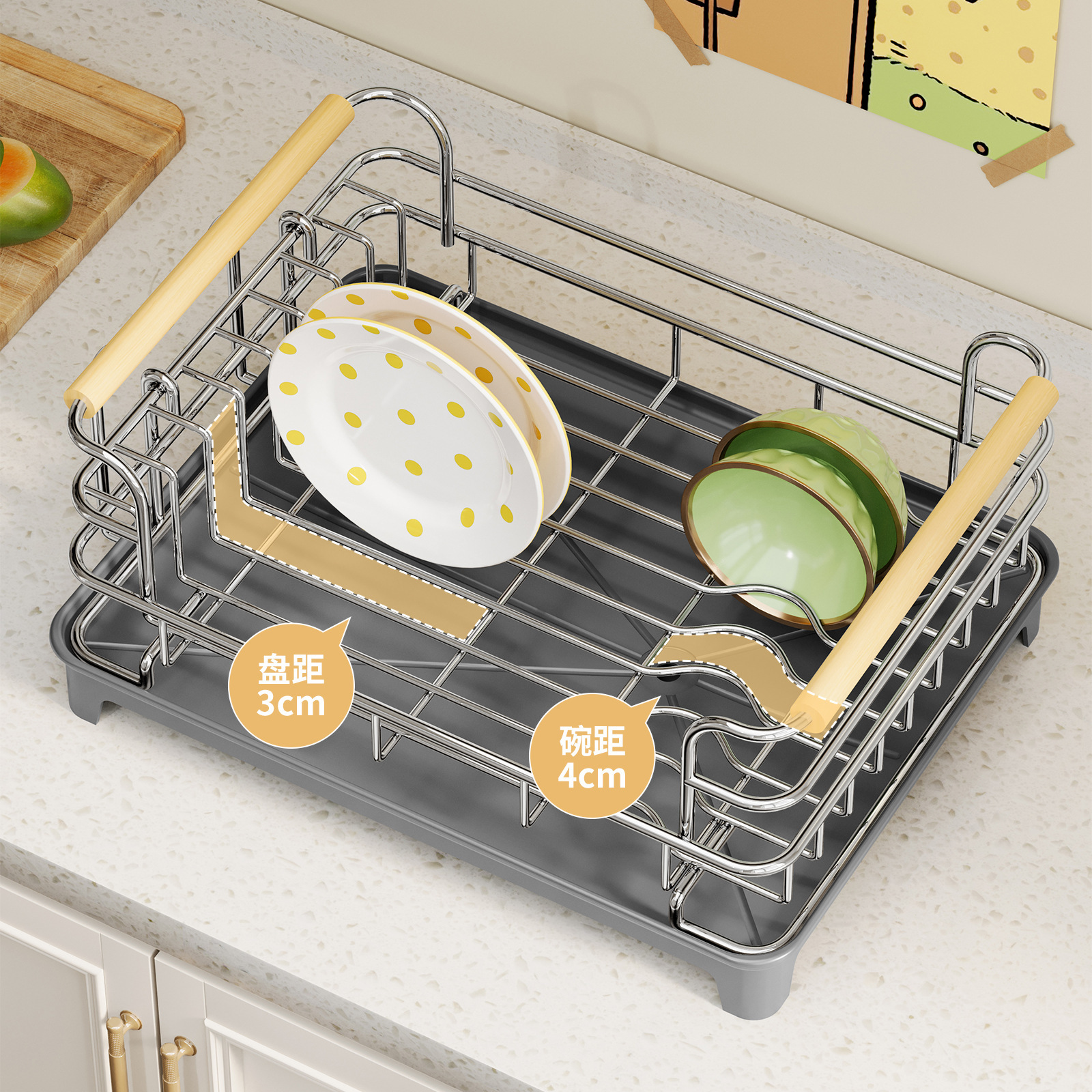 Estante de cocina, estante de almacenamiento de platos, filtro de agua de una sola capa, canasta de platos, encimera, estante de secado para platos, estante de almacenamiento y drenaje