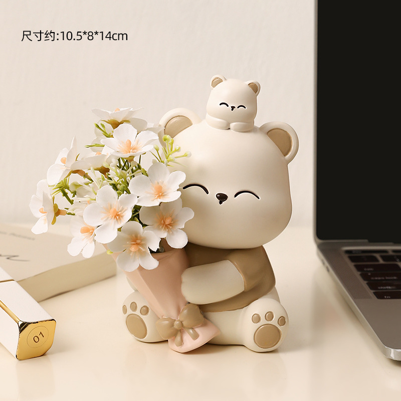 작은 작은 꽃 곰 라이트 카레 화이트