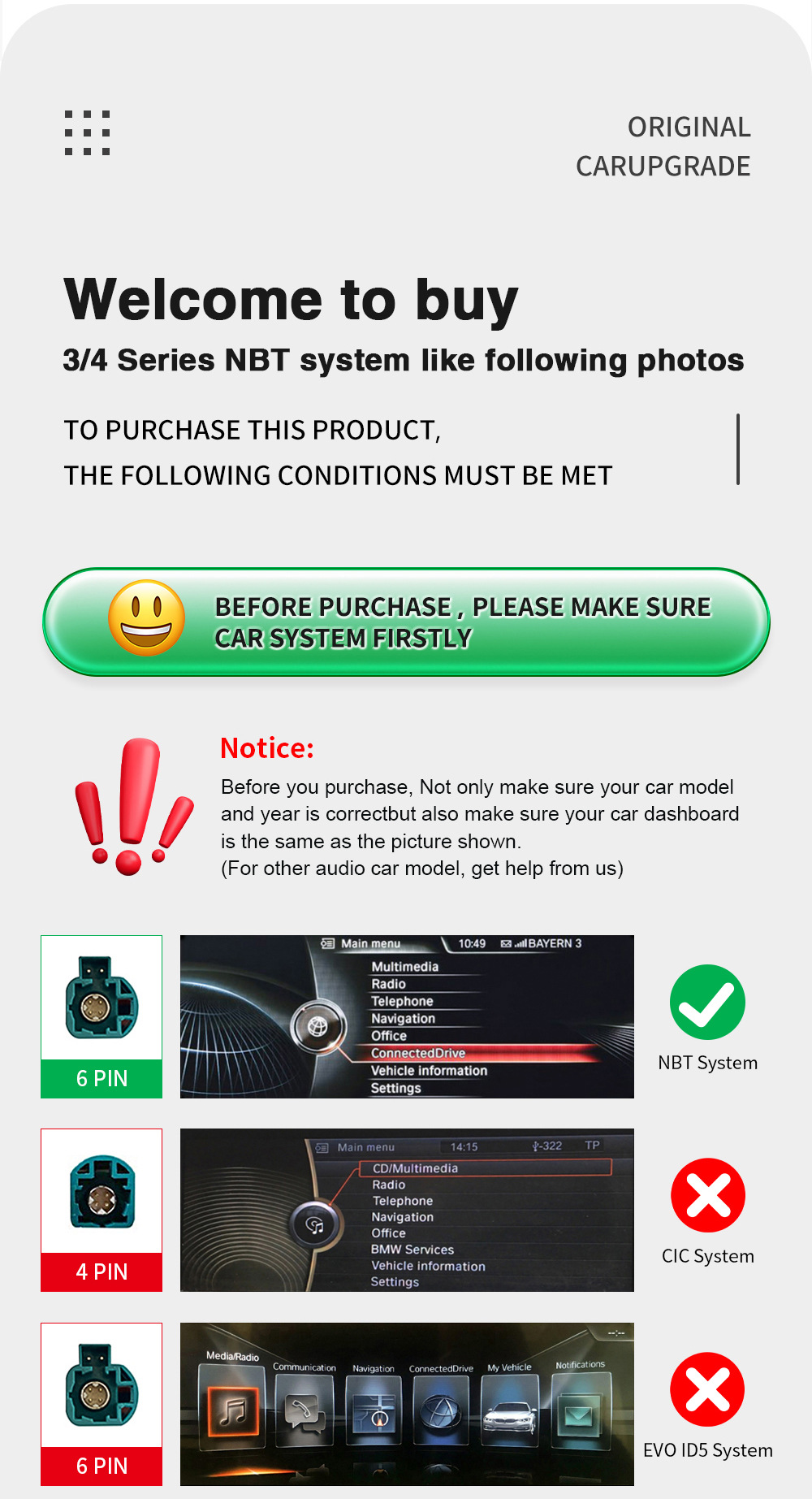 10.25 "Wireless CarPlay Display for 3 Series/4 Series NBT Radio Player Linux Touch Screen