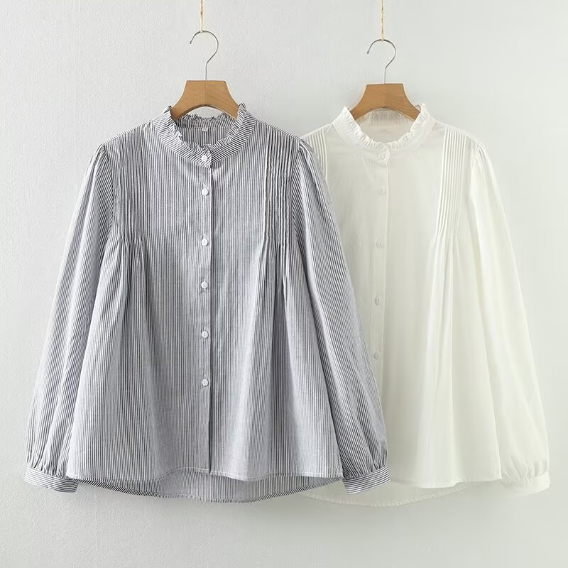 Japanese Mori Women's New Collar Auricularia Lace Pleated Loose Women's Long Sleeve Shirt Cardigan Wholesale