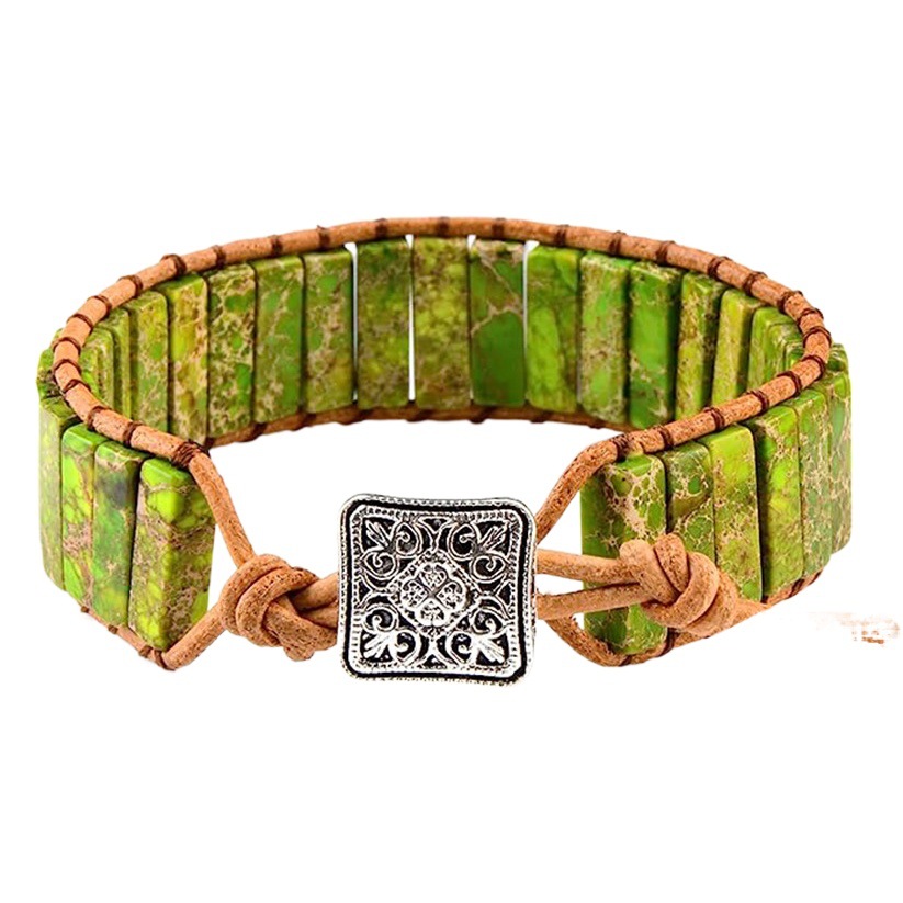 Longrui Amazon joyería transfronteriza imitación piedra natural pulsera de cuerda de cuero tejida a mano joyería de mano creativa bohemia