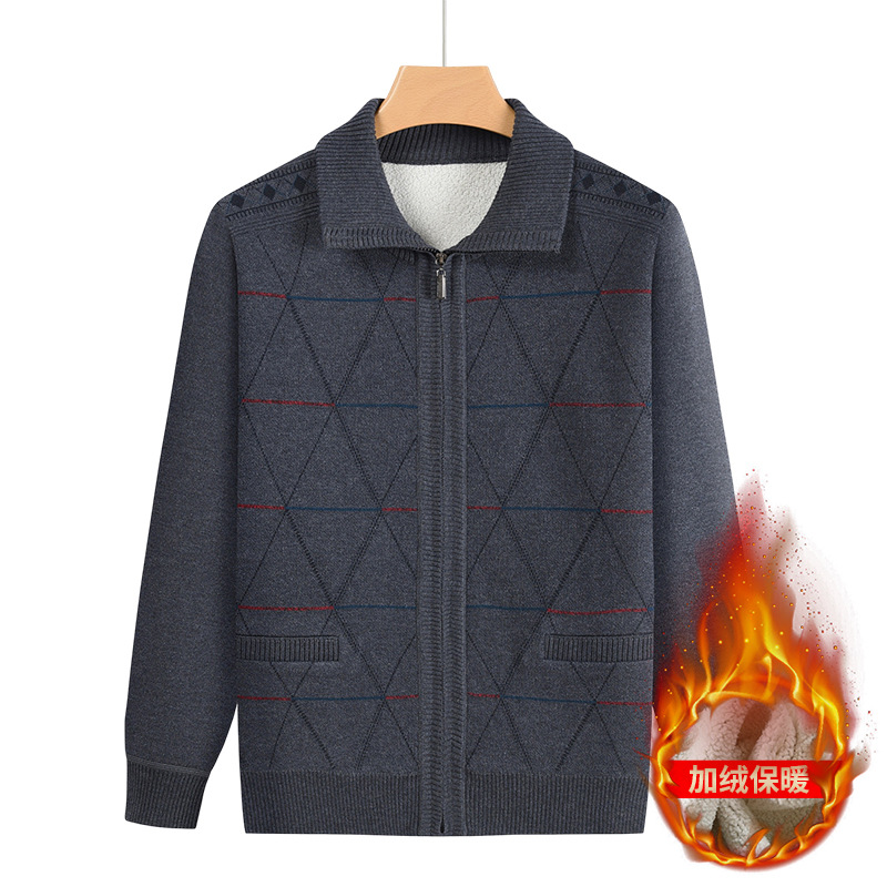 Source factory for middle-aged and elderly fathers' autumn and winter fleece-lined sweaters, cardigans for the elderly, and warm winter clothing for grandfathers.