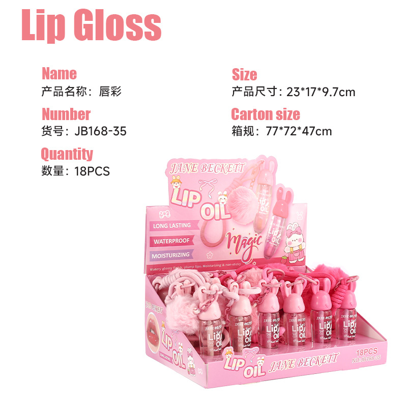 Gloss labial transparente de cristal de agua gelatina de labios humectante estudiantes baratos brillo pequeño conejo colgante esmalte labial