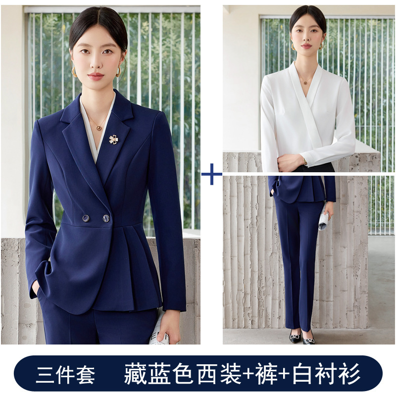 黑色职业西装套装女春秋新款高端美容师工作服珠宝店酒店前台工装|undefined