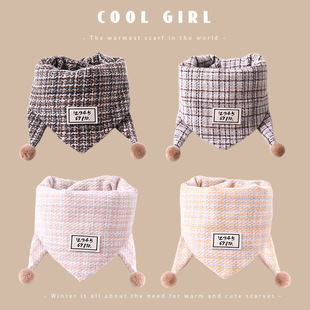 Children's Scarf Girls' Cute Plaid Triangle Scarf Windproof Warm Cartoon Scarf Autumn and Winter Baby Cold-proof Neck Set