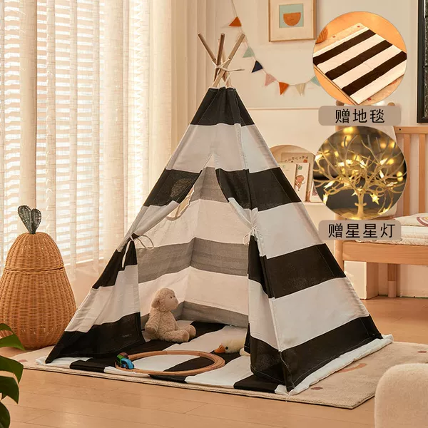 Black and white strips + original carpet + star lights