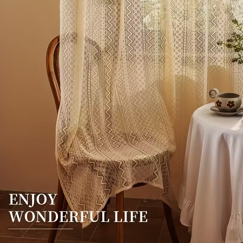 Bohemian Lace Gauze Curtain Gauze Curtain Cream Living Room Balcony Retro Window Gauze Cross-border Amazon