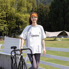 2026夏季运动风字母印花短袖T恤男女宽松撞色拼接速干百塔上衣潮