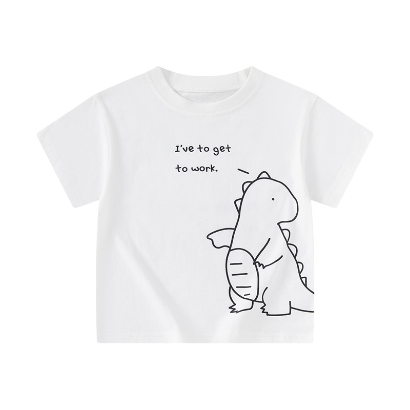 Betop camiseta de manga corta para niños verano nueva ropa para niños ropa para bebés dibujos animados dinosaurio cuello redondo media manga comercio exterior al por mayor