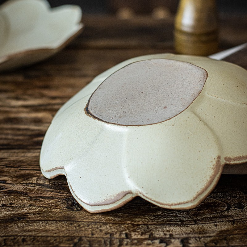 Plato de cerámica rústica con forma de loto de estilo japonés, vajilla vintage creativa hecha a mano, plato para desayuno, plato para aperitivos, plato para postres, plato para servir