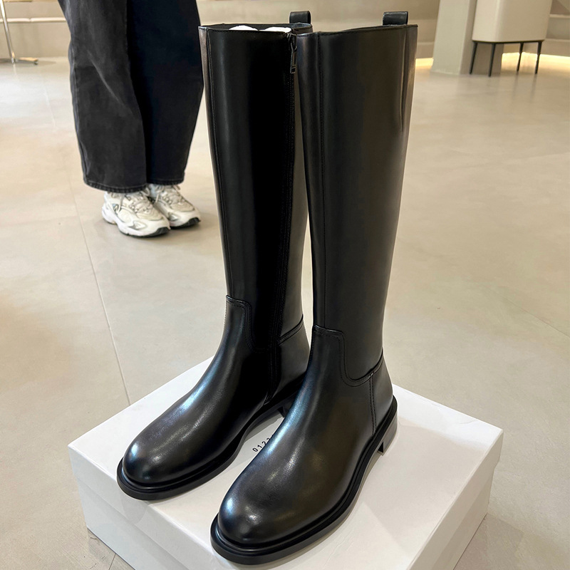 Uva mamá otoño e invierno nuevo europeo y americano simple punta redonda tacón grueso cremallera lateral moda botas altas mujeres Caballero botas
