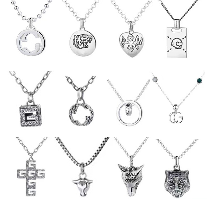 925 Silver Necklace Vintage Home-Made Old Male and Female Couple Large Double g Skull Love Fearless Key Tiger Head Pendant Dropshipping