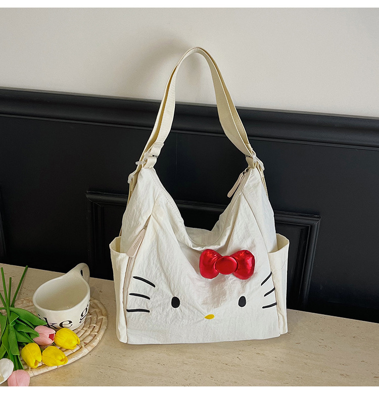 Cross-border Nylon Women's Bag 2026 New Style Large Capacity Cute Little Cat Single Shoulder Bag Bow Tote Bag Backpack