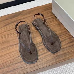 在庫あり〜フレンチレトロフラットニッチラインストーンオープントゥビーチサンダルレディースアウターカジュアルビーチローマンサンダルレディース