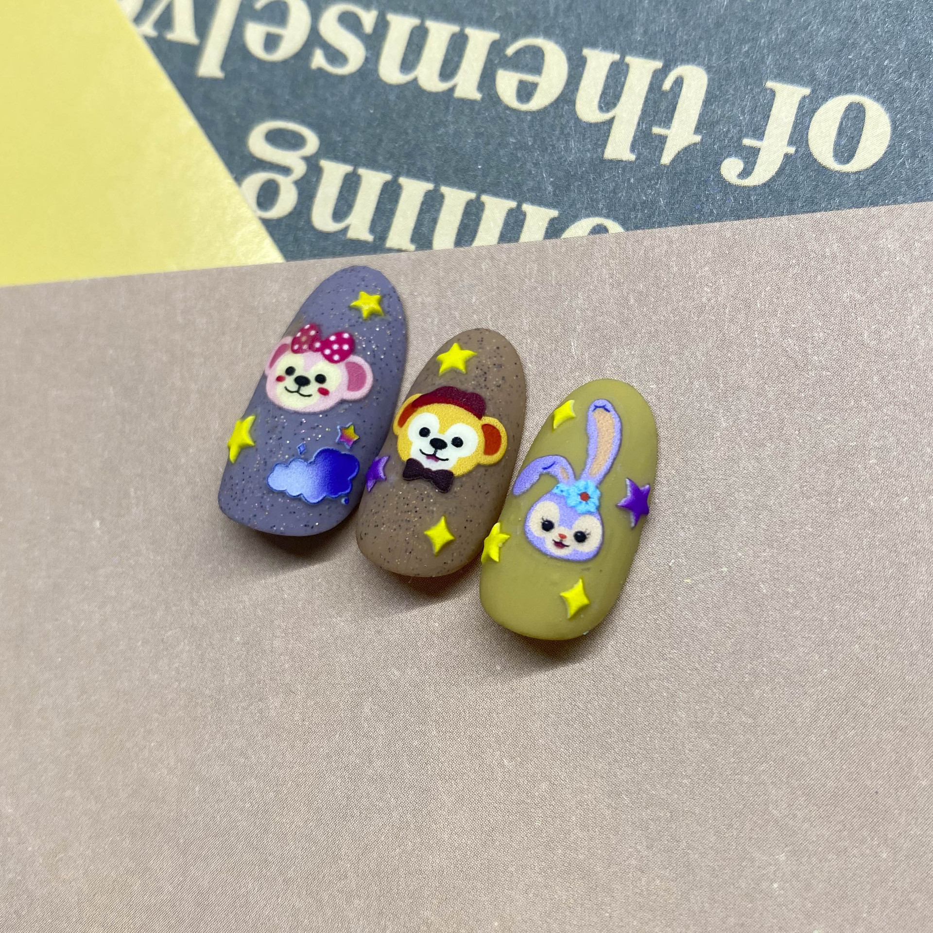 Tomoni en relieve lindo pegatinas de uñas japonés 5d tridimensional hueco de dibujos animados bolsa de estrella de uñas patrón de conejo expuesto