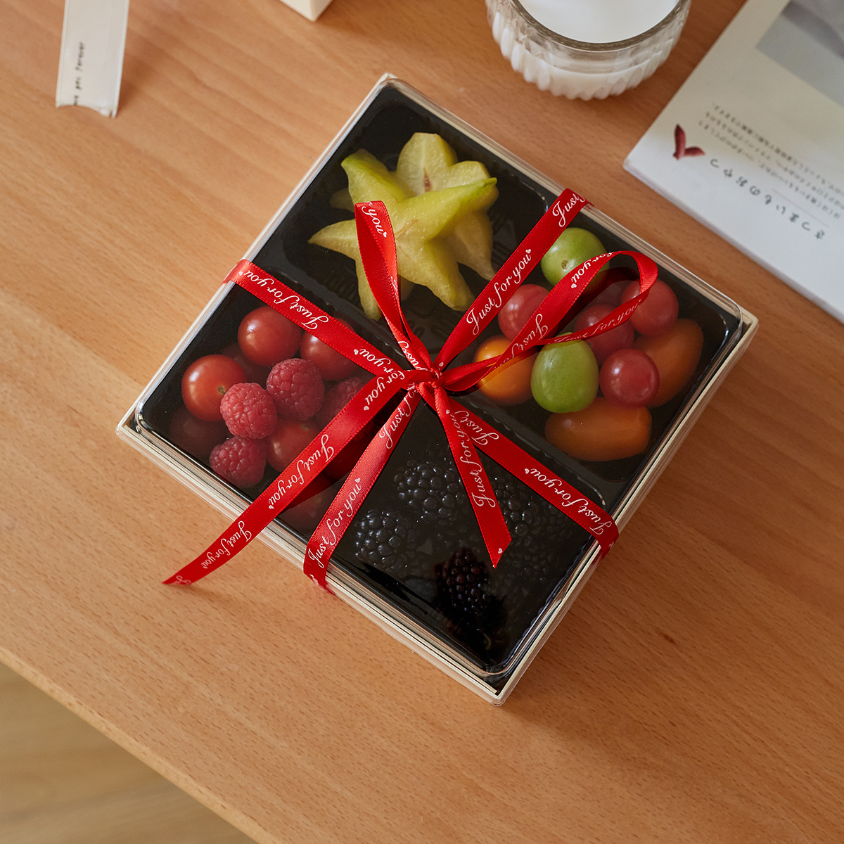 Caja de frutas cortadas de madera de Jiugongge, caja de frutas transparentes desechable, caja de conservación de frutas, caja de embalaje de grado alimenticio
