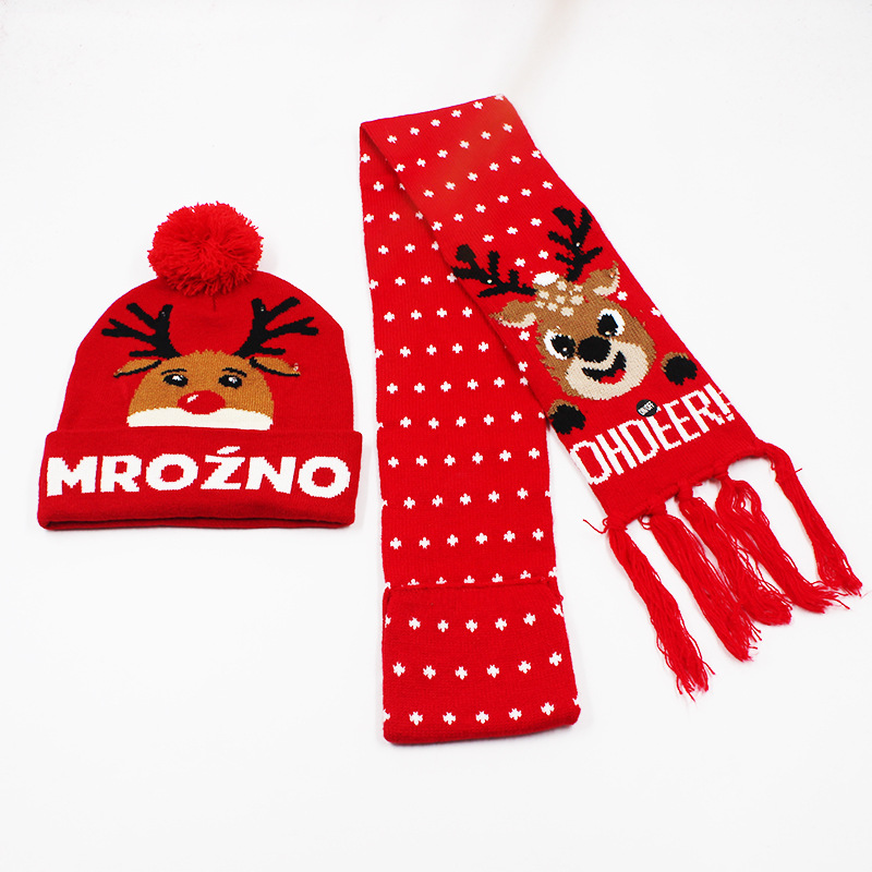 Fabricante transfronterizo de gorros navideños europeos y americanos tejidos en jacquard, gorros navideños de lana con luces LED, gorros navideños con pompón y bufandas. image 56