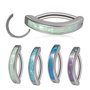 Cross-border stainless steel curved navel nail men's and women's Opal multi-color navel clip personality Opal 14g curved bar navel buckle