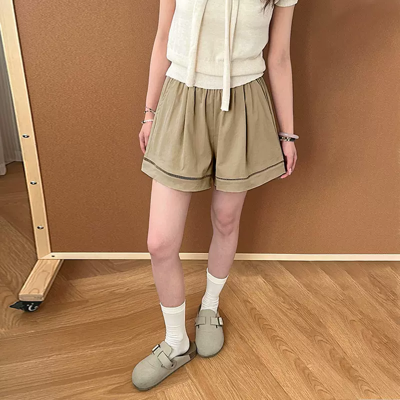 镂空短裤女2025夏季新款松紧A字宽松阔腿显瘦外穿百搭薄款休闲裤