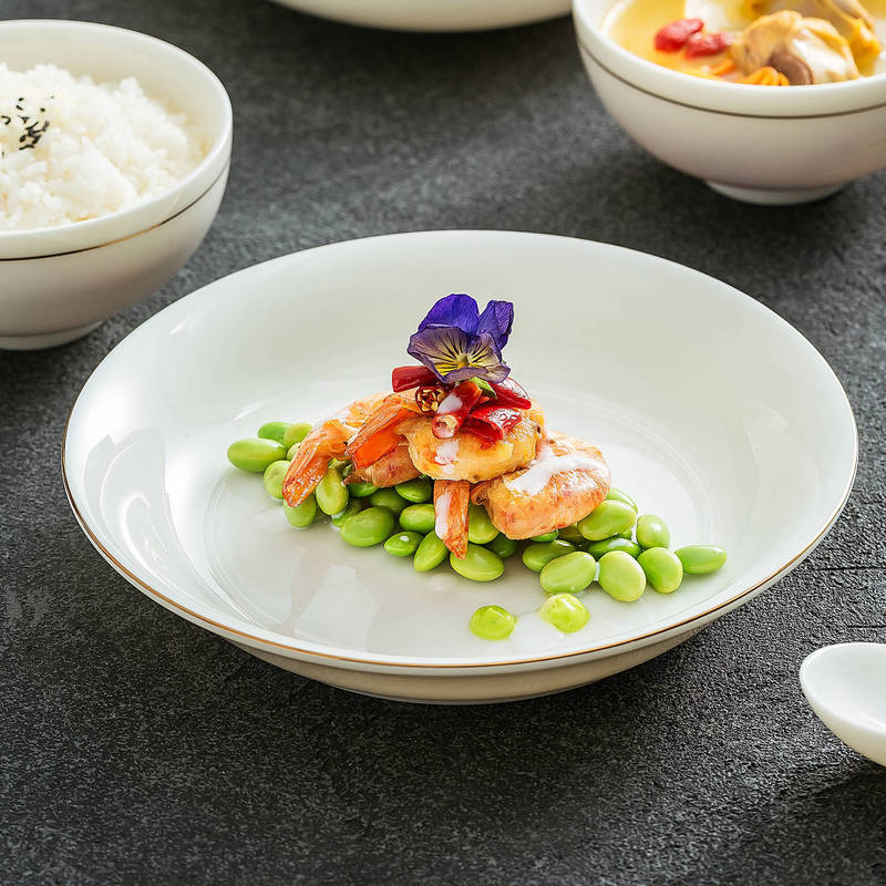 Light Luxury High-End Gold-Rimmed Dishware, Dehua Jade Porcelain Exquisite Household Personal Banquet Dinner Plate Gift Box Set Wholesale