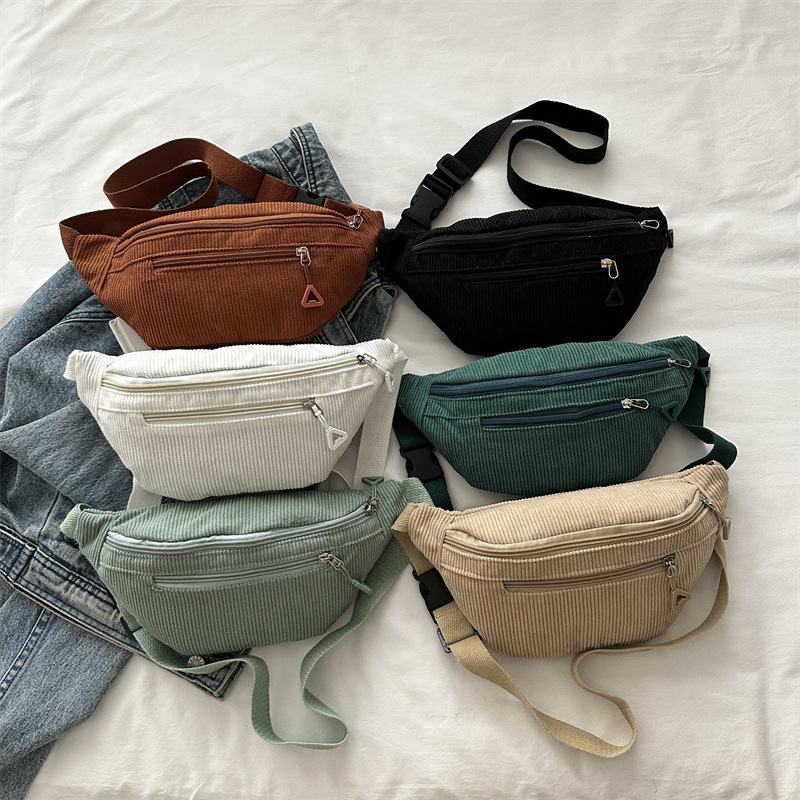 Corduroy Dual Zip Adjustable Strap Belt Bag 3