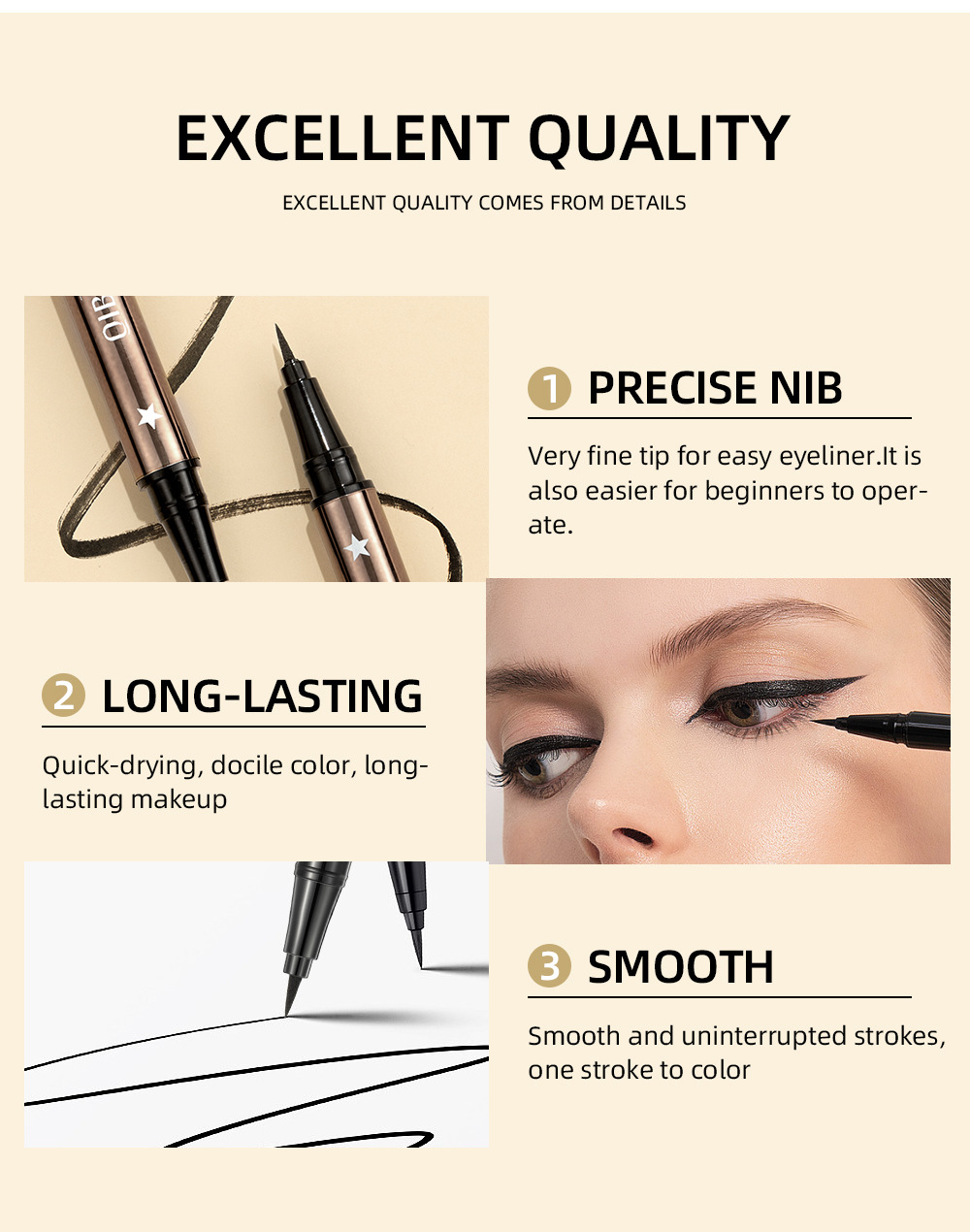 QIBEST Cross-border Ultra-fine eyeliner Liquid: Smooth, flowing, long-lasting without smudging, quick-drying, beginner eyeliner waterproof wholesale Item Picture