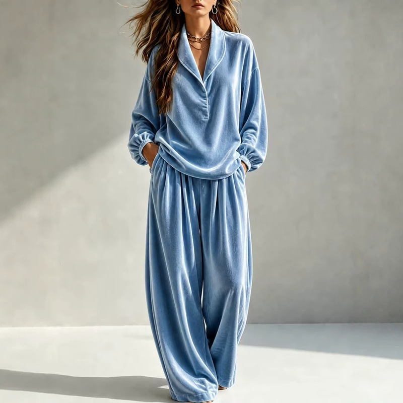 2026 European and American Women's Clothing Amazon Independent Site Autumn/Winter New Casual Fashion Velvet Long Sleeve Long Pants Turn-down Collar Set 2026 European and American Women's Clothing Amazon Independent Site Autumn/Winter New Casual Fashion Velvet Long Sleeve Long Pants Turn-down Collar Set