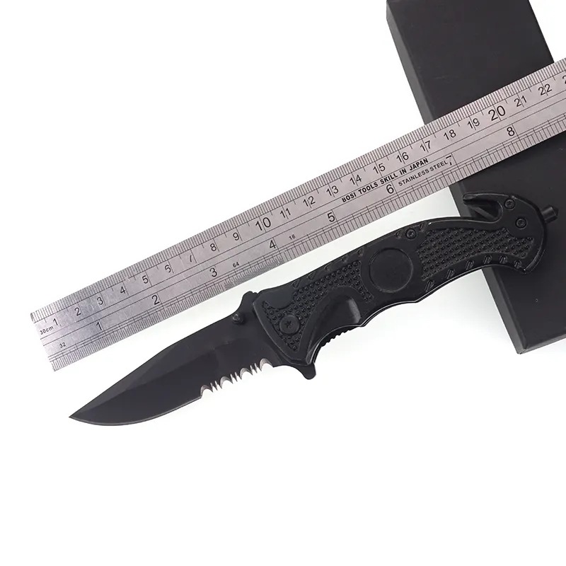户外EDC多功能折叠刀黑色半齿折刀亚马逊热销小刀战术单手快开刀