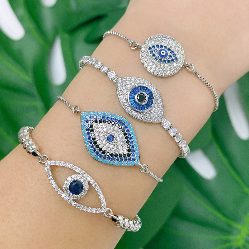 Cross-border Source Retro Classic Devil's Eye Bracelet Copper Micro-inlay Full Diamond Eye Adjustable Bracelet for Women