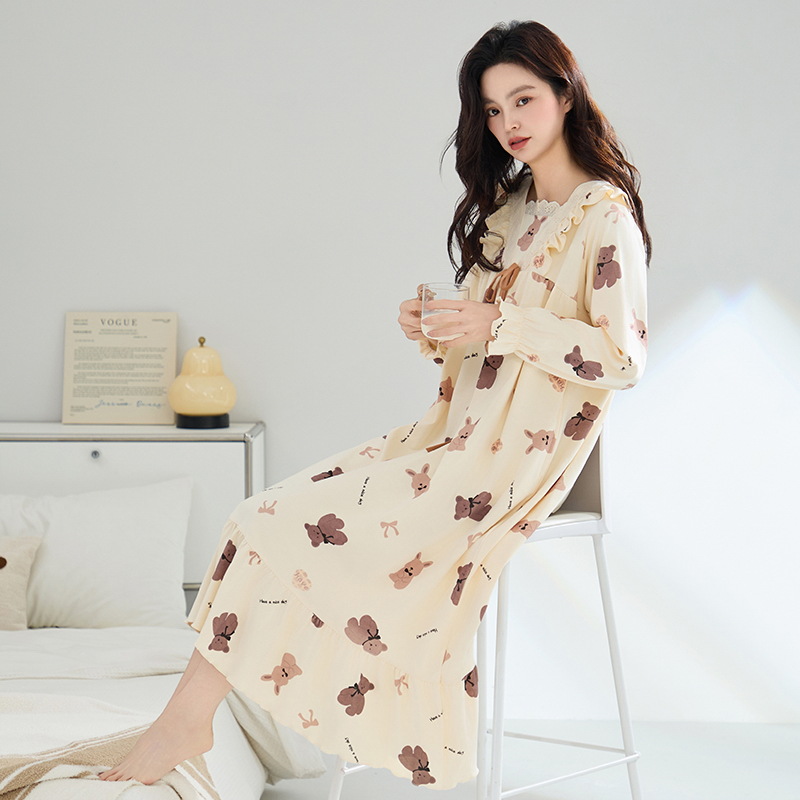 Pijama de primavera y otoño de algodón 2025 nuevo algodón largo simple de alta calidad y tamaño grande se puede usar fuera