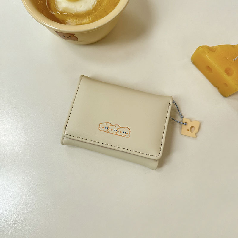 [Galleta de queso] manruike titular de la tarjeta de las mujeres lindas creativo corto tríptico Monedero billetera mujeres