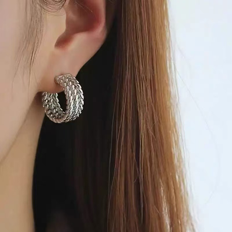 Anillo de metal francés aretes de anillo simple aretes de aretes nuevos estilos de estilo estilo estilo estilo de diseño de nicho temperamento único aretes de mujer cara pequeña