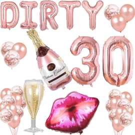 玫瑰金Dirty 30字母气球组合香槟瓶嘴唇气球组合30岁生日派对装饰