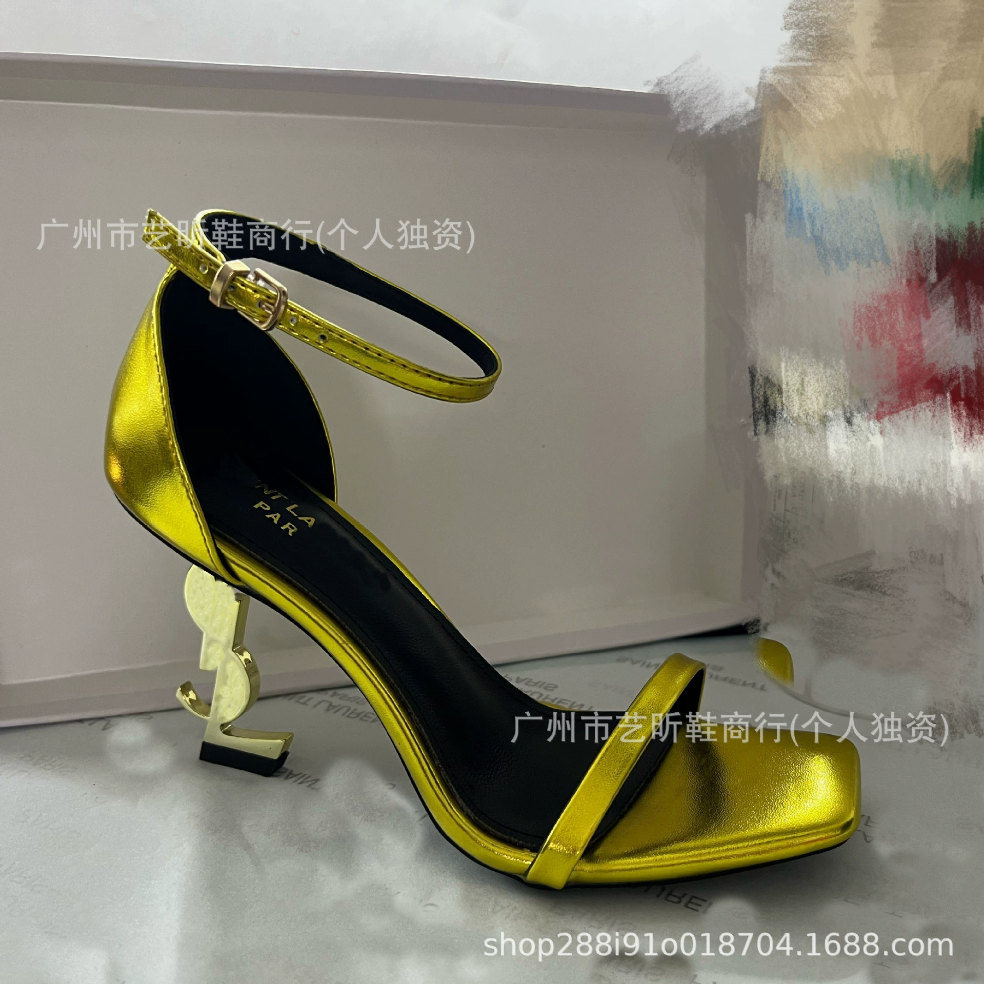 2024 new one word with high heels female poplar forest, the same side letters and sexy ultra -high heels of European and American high -heeled sandals