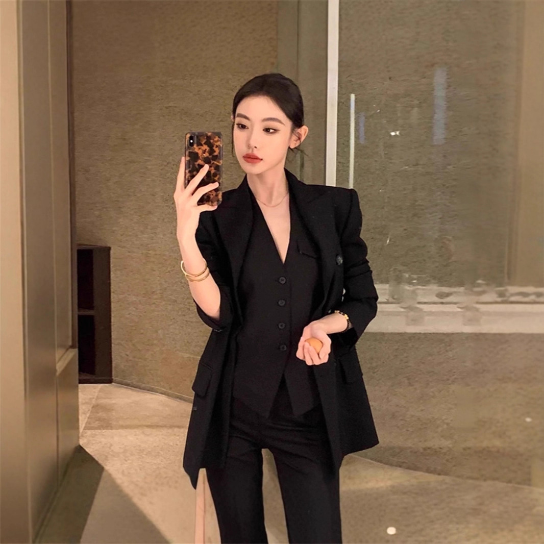 Black Spring & Fall Suit for Women 2025 New Style Work and Work Clothing Interview High-End Vest Three-Piece Suit