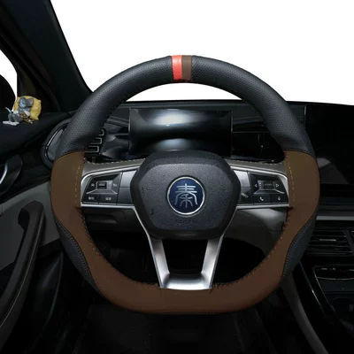 Steering wheel cover: in 11 colors, thin leather handlebar - brown-3638cm
