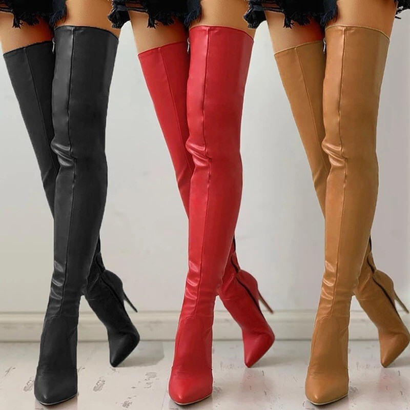 Amazon Foreign Trade Pointed Toe Side Zipper Over-The-Knee Boots Stiletto Heels Large Size Boots Wholesale Winter Super High Heels for Women