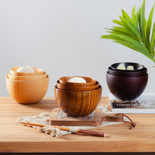 Japanese-style Jujube Wooden Bowl Noodle Bowl Soup Bowl Household Tableware suit Children's Wooden Bowl Baby Food Bowl Salad Fruit Bowl