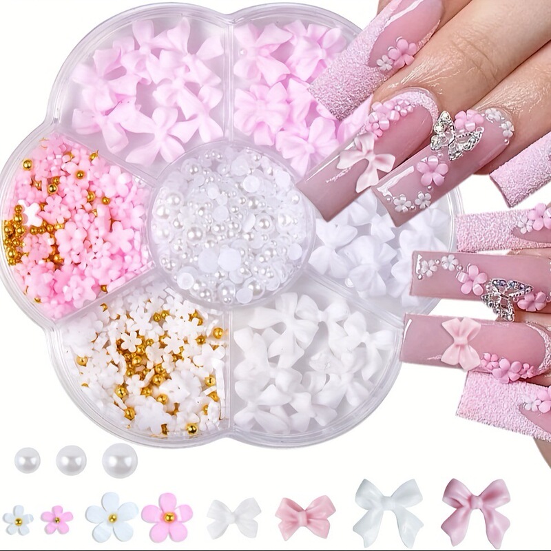Foreign trade explosions resin pearl nail jewelry bow mixed box nail accessories DIY crafts wholesale