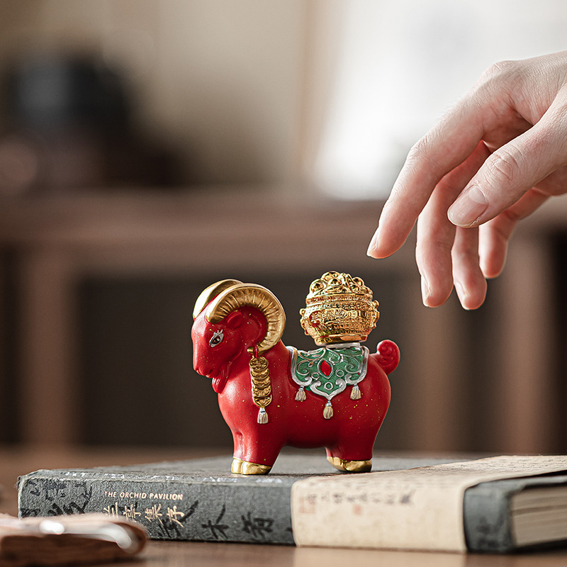 Chinese Zodiac Year of the Sheep Mascot Office Decoration Home Ornament Desktop New Year Small Ornament Cultural and Creative Gift Decoration