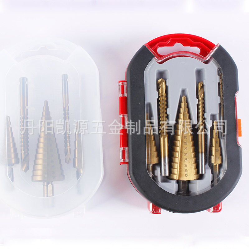 6件套宝塔钻锯齿钻塑盒套装批发高速钢镀钛直槽阶梯钻打孔钻头