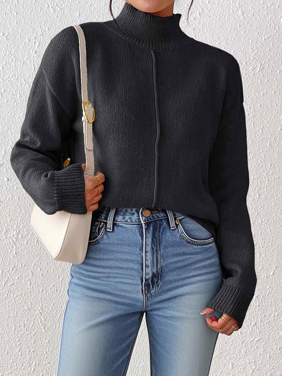 Women's Semi-Turtle Neck Casual Sweater - Soft Deer Fleece Fabric, Pure Color Pullover, Comfortable & Stylish For Autumn Winter_voghion.com