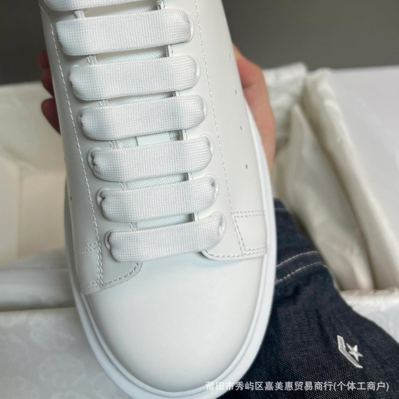 跨境海外麦昆头层皮透气小白鞋男女款增高厚底休闲板鞋|undefined