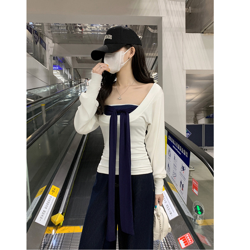 辣妹早秋套装女2025新款绑带条纹抹胸上衣搭配长袖防晒罩衫两件套|undefined